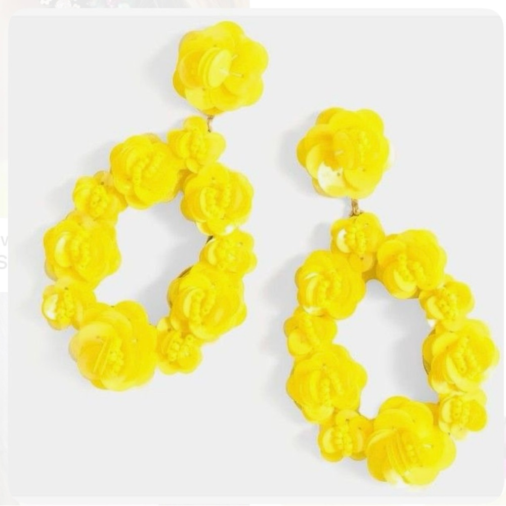 ISO- J Crew Large Sequin Floral Yellow Earrings